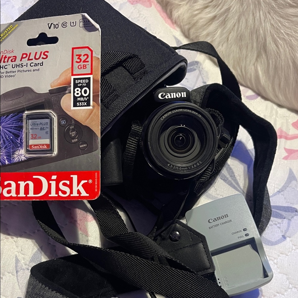 Canon Black DSLR Camera with 32GB SanDisk Card and Charger